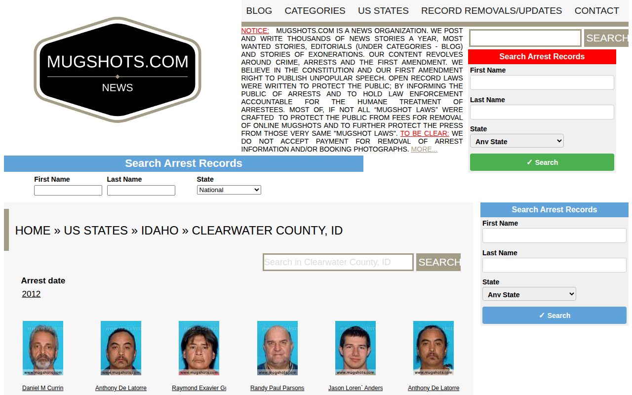 Historical Clearwater County mugshot archive date context