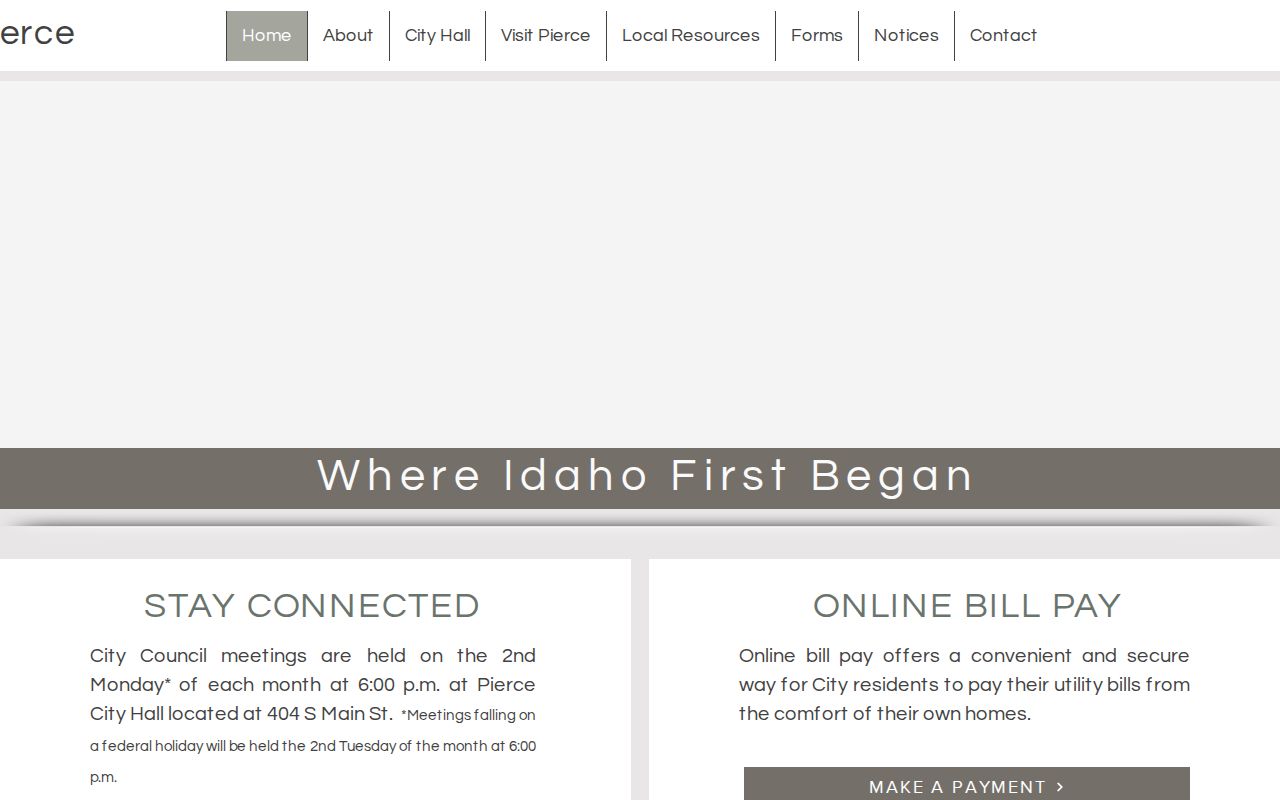 Official City of Pierce website showing municipal navigation and contact context
