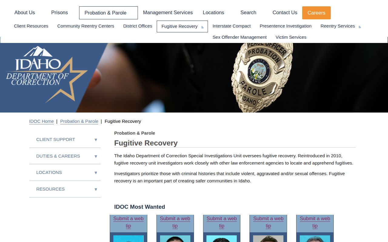 Idaho fugitive resource compared with Clearwater County arrest warrants